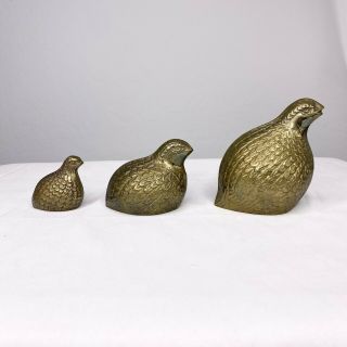 Set Of 3 Vintage Brass Quail Made In Korea Large To Small Classic