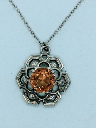 Vintage Celtic Scottish Brown Rhinestone Faceted Glass Pendant Chain Necklace
