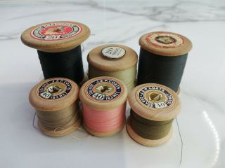 Vintage Wooden Cotton Reels Bobbins Large Chadwicks,  Oriental Glace,  3 Small Coats