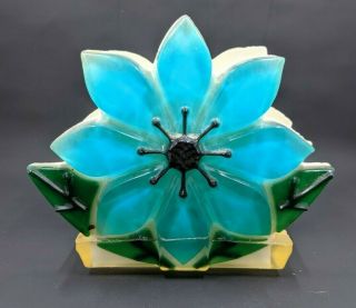 Vintage Wondermold Aqua Flower Resin Plastic Napkin Holder Acrylic Lucite