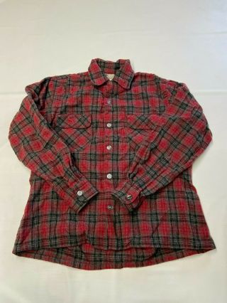 Mens Winchester Red Vintage Plaid Wool Blend Button Down Shirt Sz M