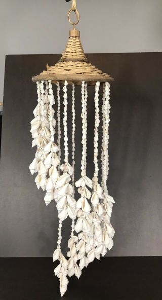 Vtg Sea Shell Wicker Mobile Wind Chimes Hanging Decor Beach House Camp Nautical