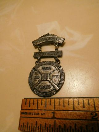 Vintage Nra 50 Ft Award Marksman First Class Pin Medal Stamped Blackinton