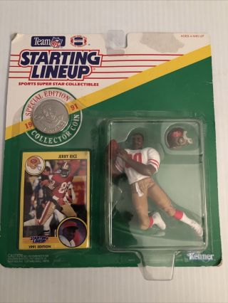 Jerry Rice Starting Lineup Slu 1991 Nfl Figure,  Coin,  Football Card