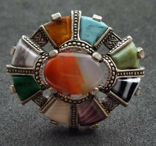 Vintage Miracle Celtic Scottish Scotland Scarf Ring Multi - Coloured Agate Stones