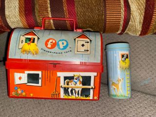 Vintage 1962 Fisher Price Mini Barn Lunch Box With Thermos 549