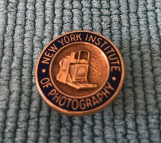 Vintage York Institute Of Photography Blue Enamel Lapel Pin Tie Tack Camera