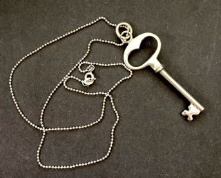 Estate Vintage 17.  5” Sterling Silver 925 Chain Necklace Mk Key Pendant 7.  65g