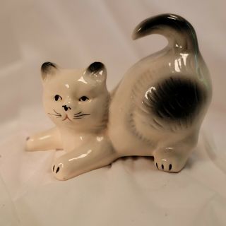 Vintage Black White Resting Kitty Cat Ceramic Figurine 6 "