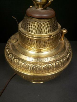 The Pittsburgh Mammoth 1890 Antique Center Draft Victorian Brass Oil Lamp Font