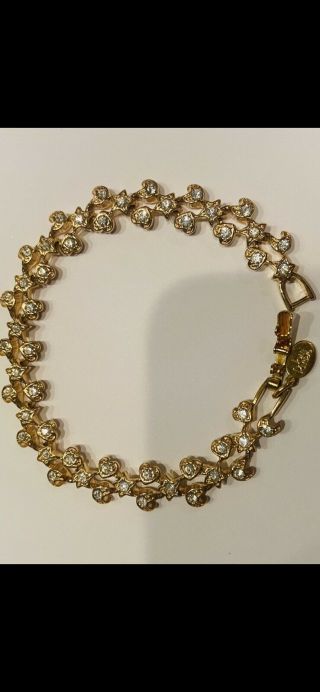 Vintage Designer Signed Joan Rivers Gold Tone Rhinestone Tennis Bracelet