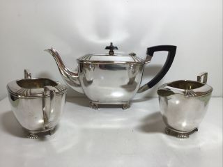 Vintage Art Deco Epns Silver Plate Tea Set Teapot Sugar Cream Harrison Fisher