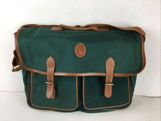 Vintage Polo Ralph Lauren Green Canvas & Brown Crossbody Messenger Shoulder Bag