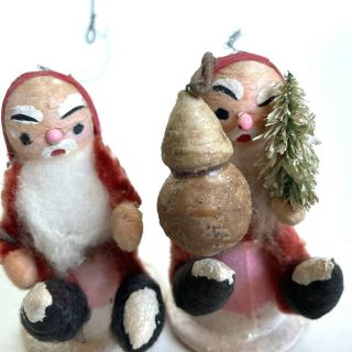 2 Vintage Japan Christmas Spun Cotton Santa Figure Ornament Decoration