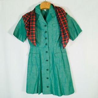 Vintage Girl Scouts Of America Uniform Official Dress Sz 10 Green Romper Costume