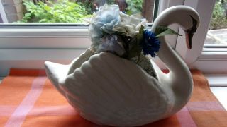 Arthur Wood Vintage Ceramic Swan Plant Pot,  Artificial Flowers