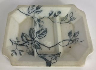 Vintage Alfred Meakin Soap Dish White And Gray Floral/leaf Design