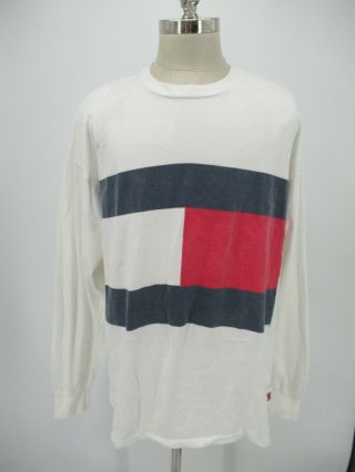 M5452 Vtg Tommy Hilfiger Classic Flag Long - Sleeve T - Shirt Made In Usa Size Xl