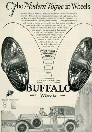1926 Vintage Buffalo Wire Wheels Big Pg Ad.  Wire Wheel Corp Of America,  Buffalo
