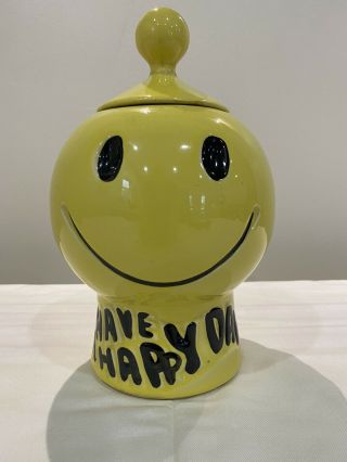 Vintage Mccoy " Have A Happy Day " Smiley Face Cookie Jar