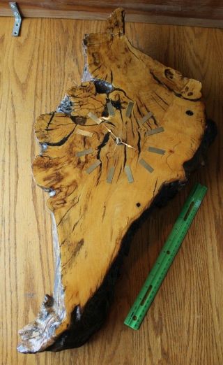 Live Edge Wood Slab Wall Clock South America Shaped Vintage Hand Made Wooden