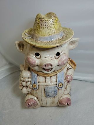 Treasure Craft Vintage Farmer Pig In Overalls Cookie Jar Made In Usa 1960s