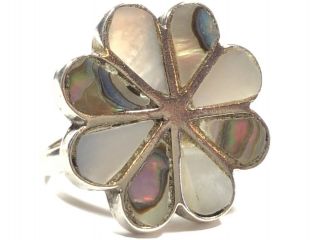 Vintage Ladies Sterling Silver Mother Of Pearl & Abalone Ring - Size 6.  5