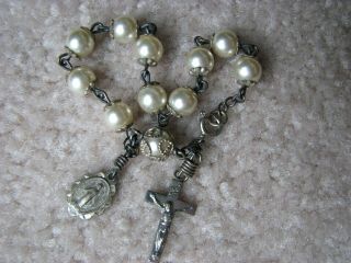 Vintage Sterling Silver Beaded Crucifix Virgin Mary Bracelet