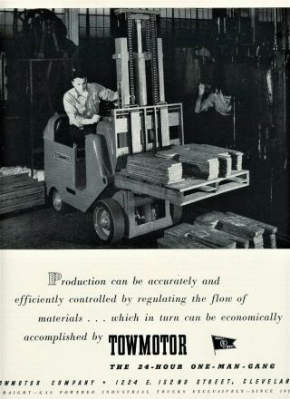 1943 Vintage Orig Towmotor Fork Lift Big Page Ad.  Large Photo.  Cleveland