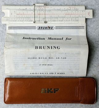 Vintage Charles Bruning Pocket Slide Rule 2401 W/ Skf Leather Case
