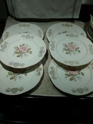 6 Vintage Homer Laughlin Round Dinner Plates Pink Rose Design 9 1/4 " In Diameter