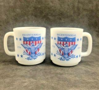 2 Vintage Milk Glass Bicentennial Coffee Mug Usa 1776 1976 Glasbake America