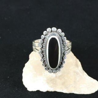 Vintage Sterling Silver Old Pawn Ring Signed Black Onyx Oval Southwest Sz 8 925