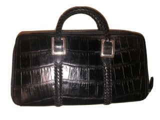 Vintage Brighton Black Croc Leather Large Zip Around Organizer Wallet W Straps
