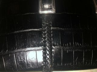 Vintage Brighton Black Croc Leather Large Zip Around Organizer Wallet W Straps 2