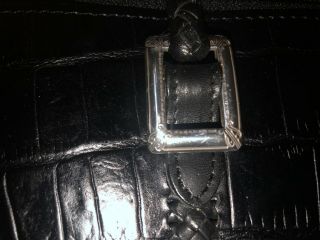 Vintage Brighton Black Croc Leather Large Zip Around Organizer Wallet W Straps 3