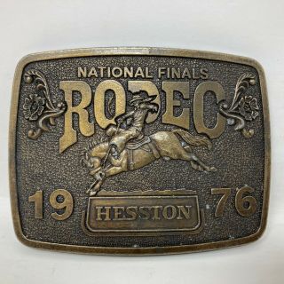 Vtg Hesston 1976 National Finals Rodeo Brass Belt Buckle Bicentennial Cowboy