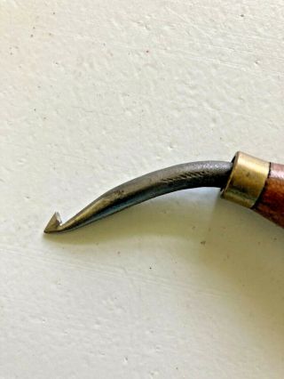 Vintage Curved Hook Rug Making Tool Wood Handle