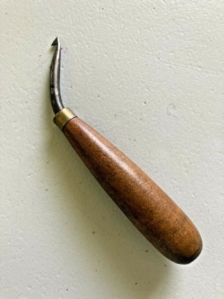 Vintage Curved Hook Rug making tool wood handle 2