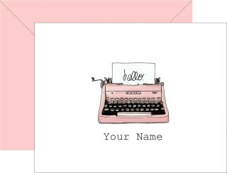 Personalized Note Cards Vintage Retro Pink Typewriter Set Of 8 W/ Envelopes