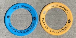 Vintage Help Smokey Prevent Wildfires 9.  5 " Ring Frisbees Smokey Bear Yellow Blue