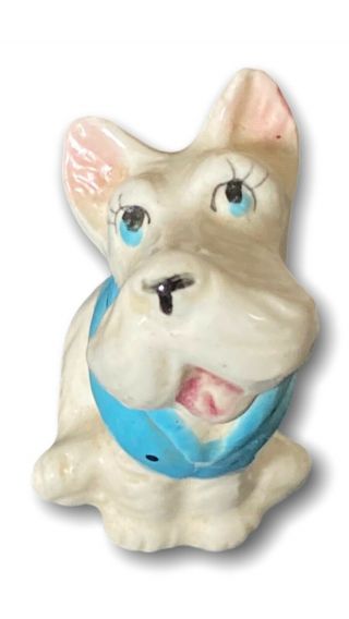 Vintage,  Scottie Dog Figurine,  Porcelain,  Hand Painted,  W/blue Polka Dot Vest