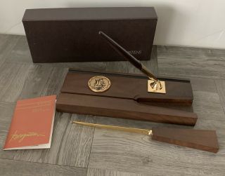 Vintage Jostens Letter Opener Pen Holder Walnut Wood Ship Nautical Mcm