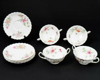 8 - Pc Vintage Royal Doulton China Clovelly Cream Soup Cup Bowls & Saucers Floral