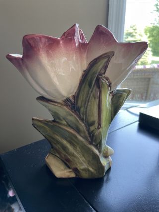 Antique Rare Vintage Mccoy Double Tulip Vase,  White,  Green,  Red