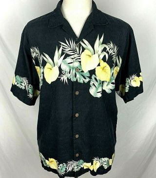 Vtg Tommy Bahama Mens Medium Black Floral 100 Silk Short Sleeve Hawaiian Shirt