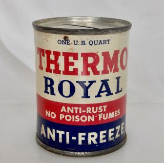 Thermo Royal Anti Freeze Motor Oil,  Vintage Advertising Coin Bank Tin Can - 83757 3