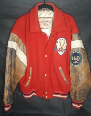 Vintage Louisville Slugger Leather Wool Varsity Jacket Size S Red Baseball