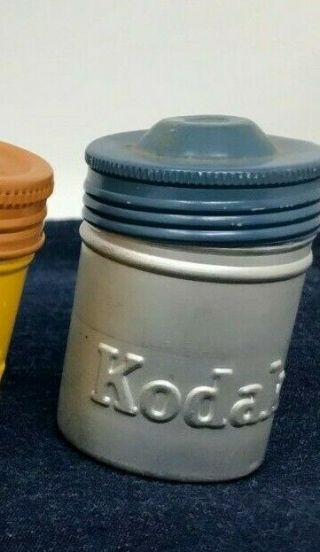 Vintage Kodak Camera Film Canister Tin Can Container: Silver With Blue Lid