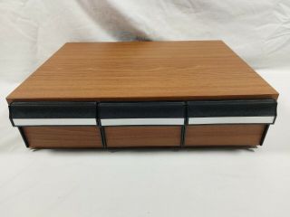 Vintage Cassette Holder Storage Box Teak Wood Effect Holds 36 Tapes